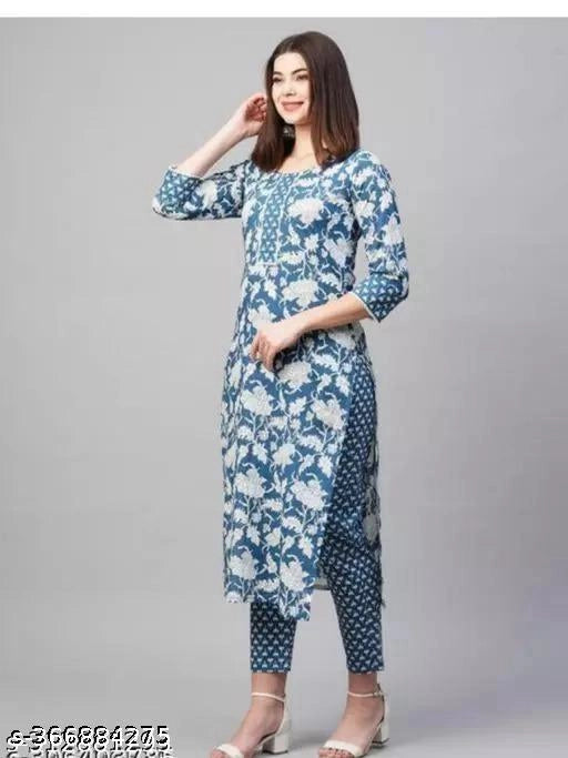 Cotton Printed Kurtis with Pant for Women β Multicolour