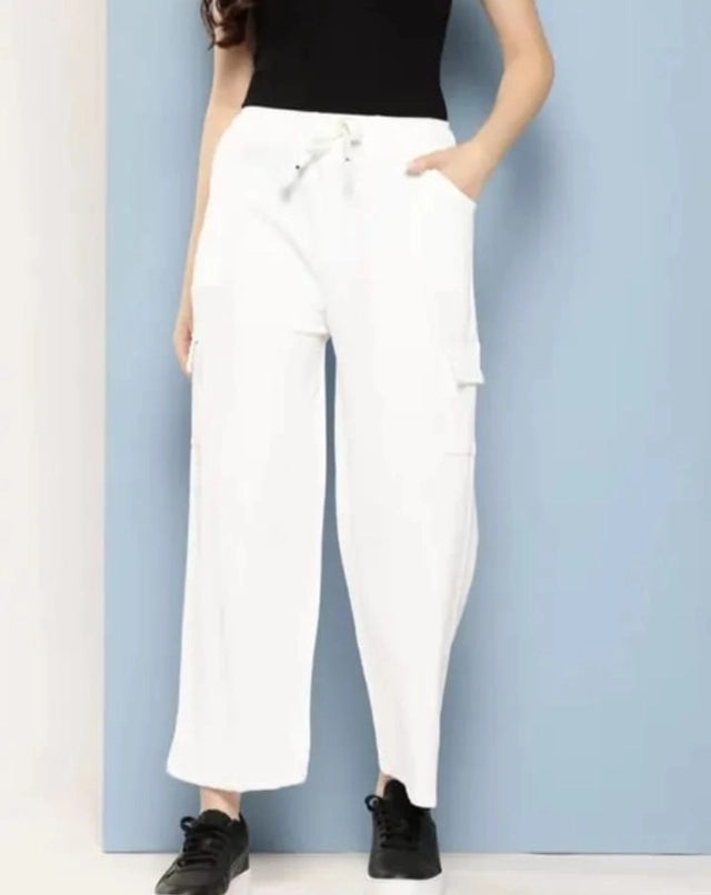 Cotton Blend Straight Fit Trouser for Women (White)