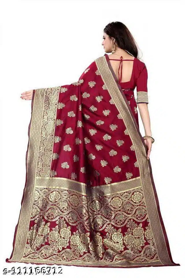 Banarsi Silk Saree For Women (Red, 6.3m)