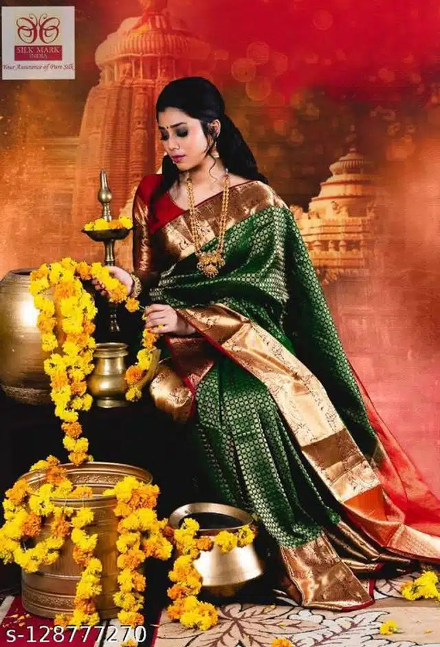 Jacquard Saree For Women (Green, 6.3m)