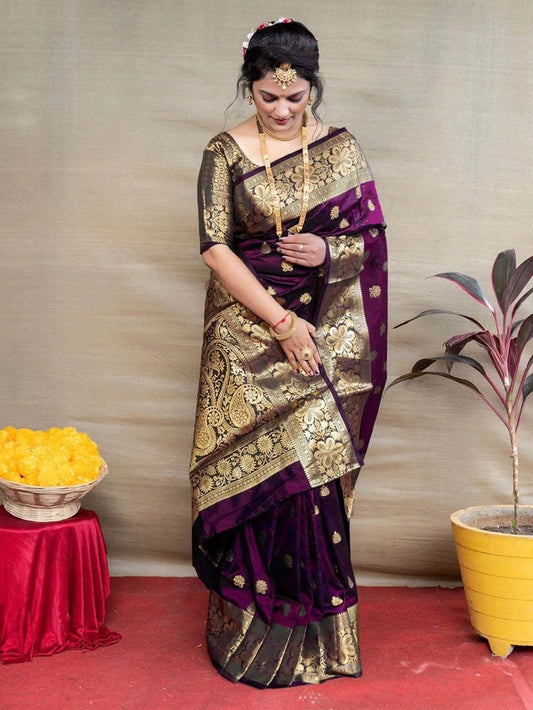 Banarasi Silk Woven Design Saree for Women – Purple