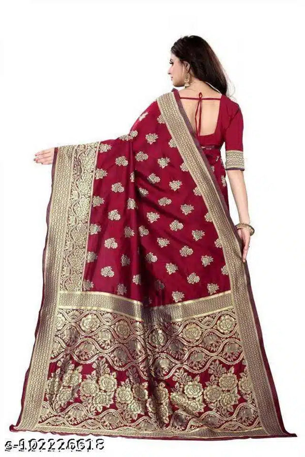 Banarasi Silk Saree with Blouse for Women – Red