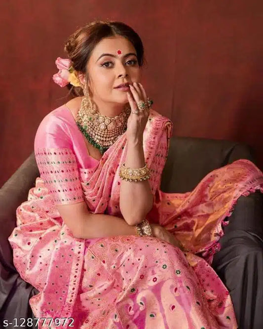 Jacquard Saree for Women – Pink