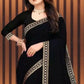 Lycra Blend Solid Saree for Women (Black, 6.3 m)