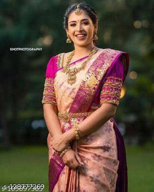 Jacquard Saree for Women – Pink