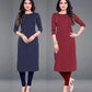 Crepe Striped Kurti for Women (Blue & Red, S) (Pack of 2)
